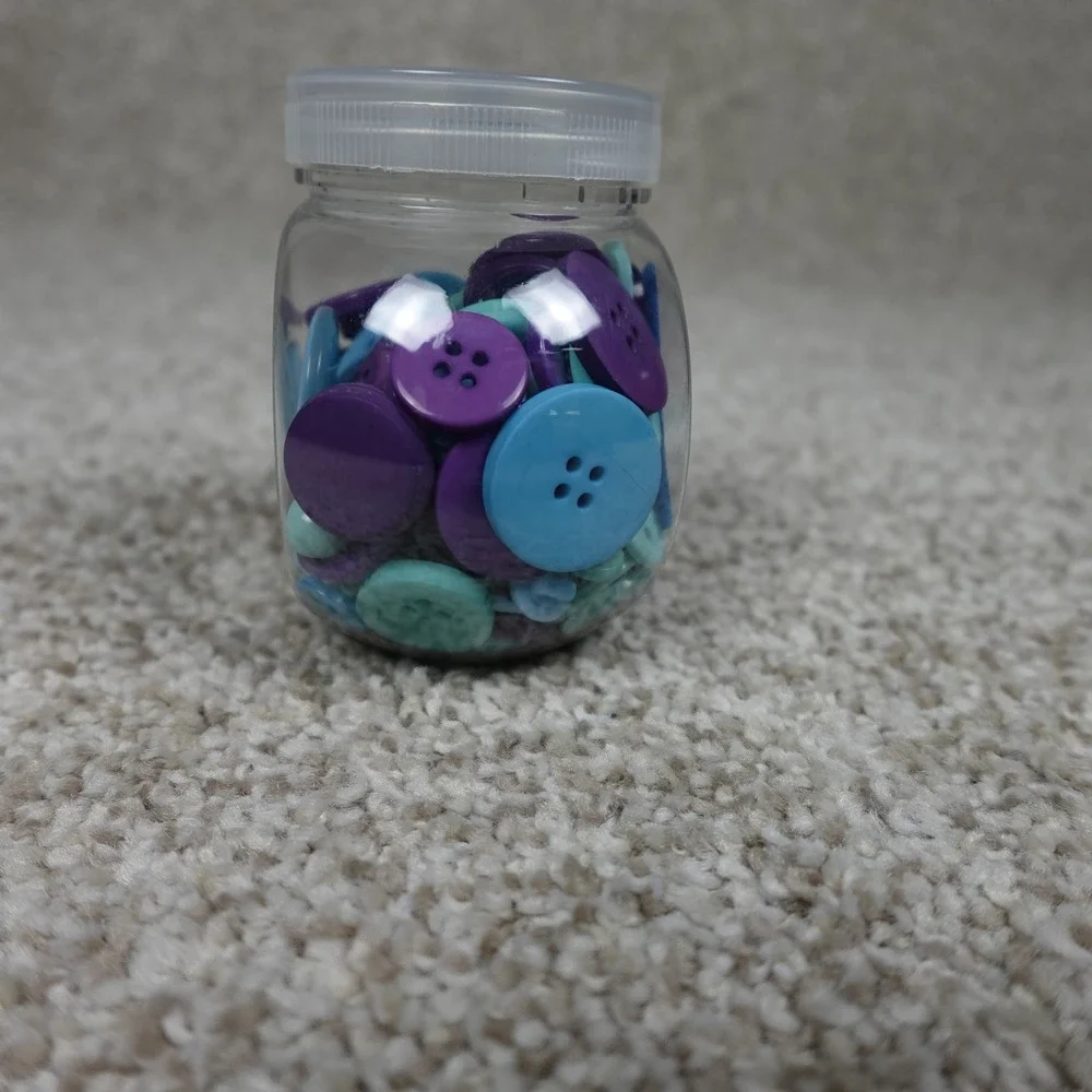 Blue Purple Teal Assorted Craft Buttons 4oz Jar Mixed Sizes 2 & 4 Hole 540001007
